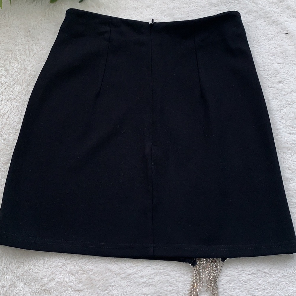 SHEIN Black Mini Pencil Skirt Rhinestone Embellished XS 2 EUC - Picture 9 of 10